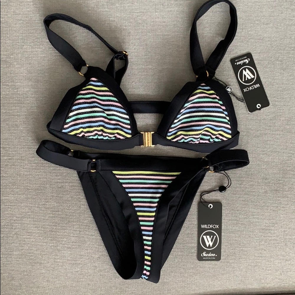 Revolve Wildfox black with pastel stripes bikini